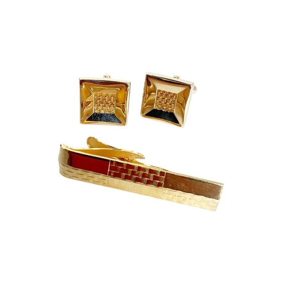 Cufflink Tie Bar Set Hickok USA Man Accessory Gold Tie Bar and Cuff Links Set - Picture 1 of 4